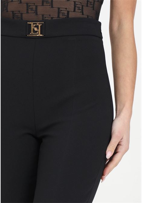 Black women's trousers with golden logo ELISABETTA FRANCHI | PAT1441E2110